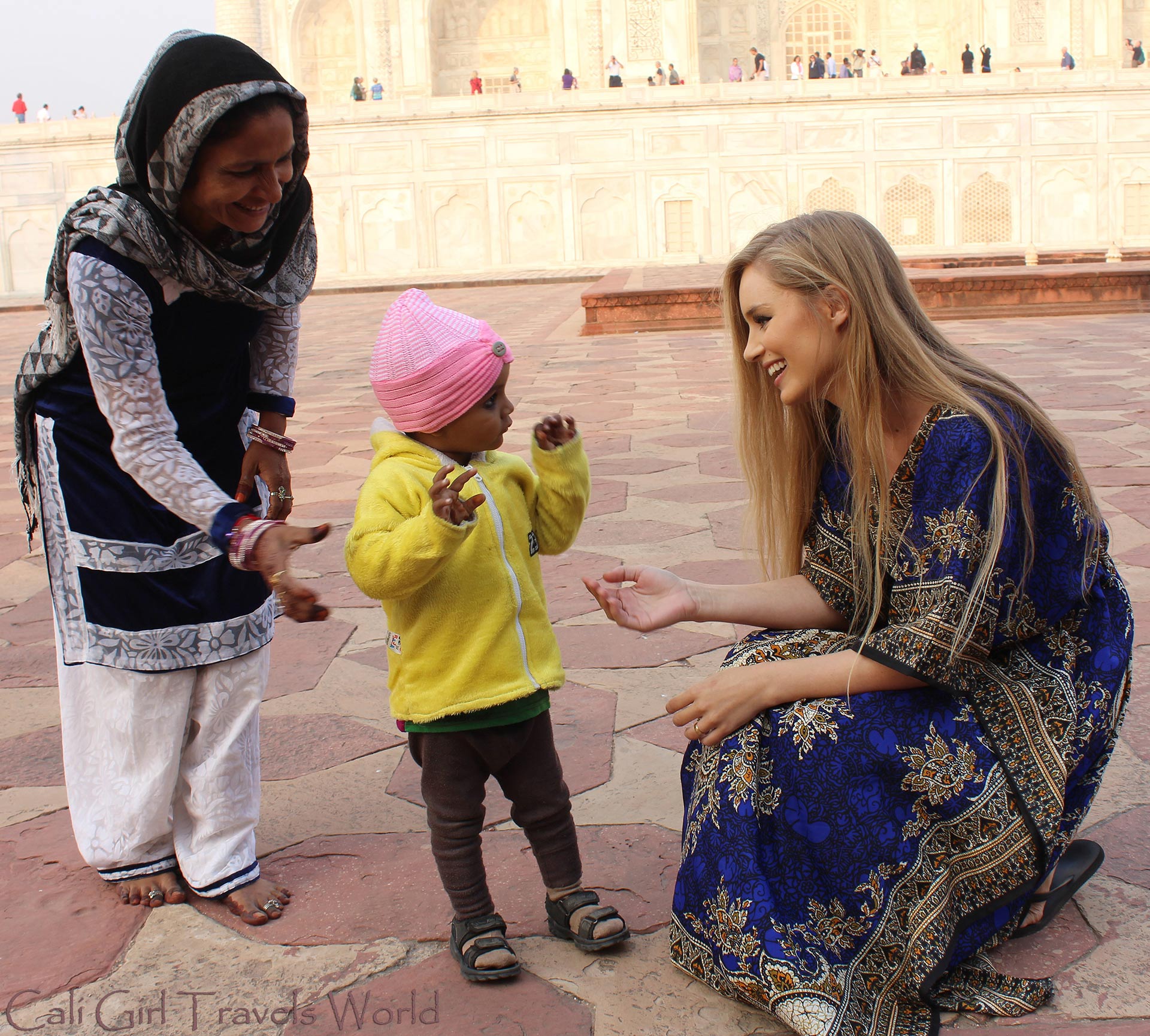 Welcoming locals coming to say hi at the Taj Mahal, India.